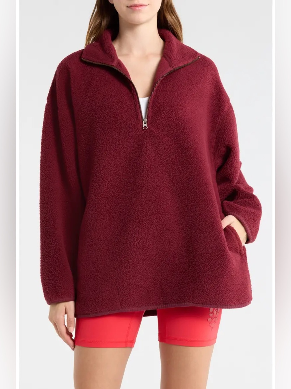 NWT Free People Women’s Coco Faux Shearling Pullover Sweatshirt Burgundy. Small